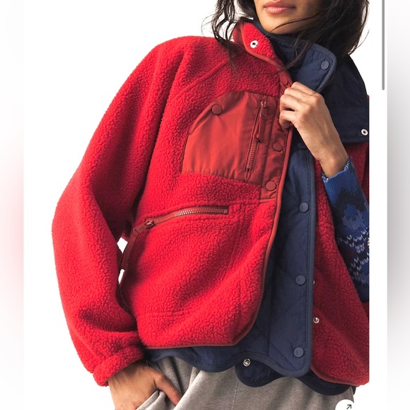 Free People Jackets & Blazers - FREE PEOPLE Movement Hit The Slopes Fleece Jacket NEW Size XS Red
